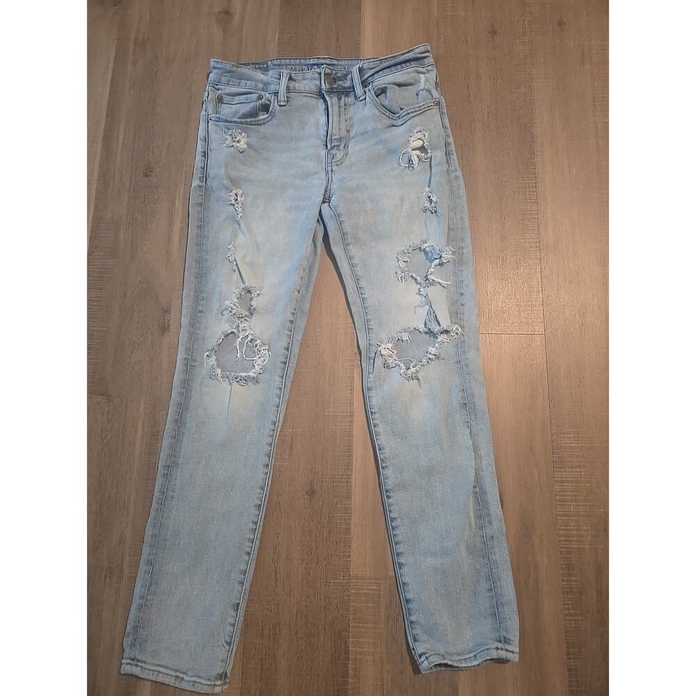 American Eagle Outfitters Skinny Light Blue Distressed Denim Jeans Women